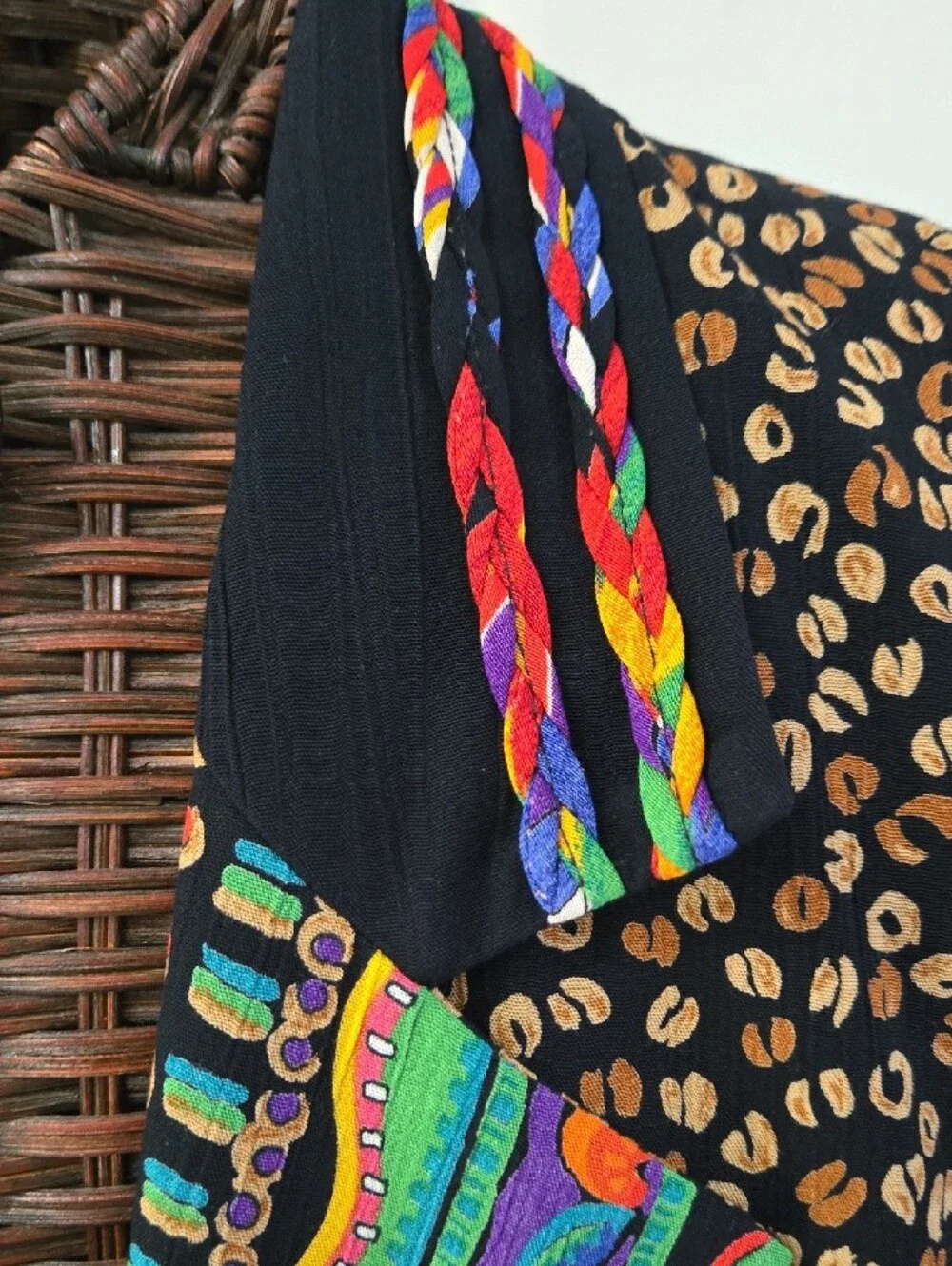 Carole Little Black Leopard Print Blazer with Colorful Embroidered Trim-Size 12 - Picture 12 of 13